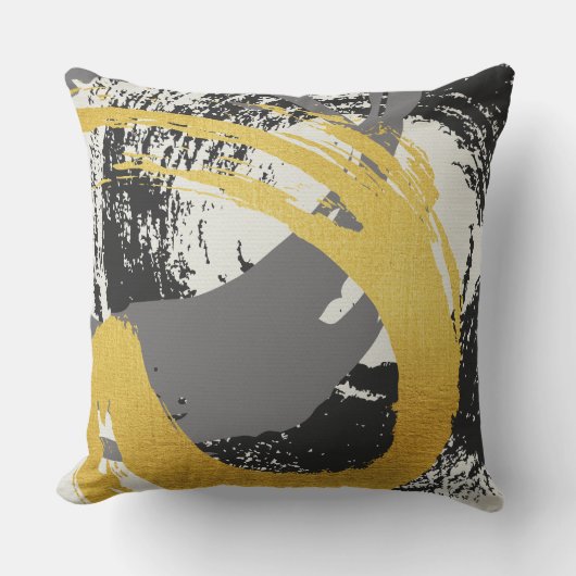 Modern Brushstrokes - Gold, Gray & Black クッション (正面)