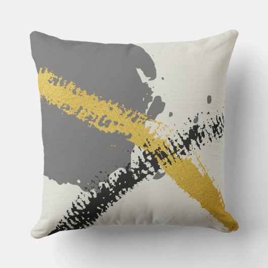 Modern Brushstrokes - Gold, Gray & Black クッション (裏面)