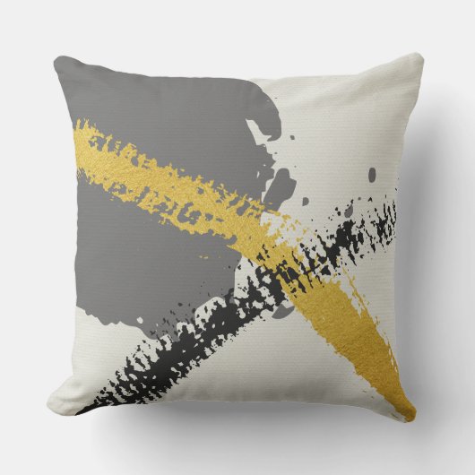 Modern Brushstrokes - Gold, Gray & Black クッション (正面)