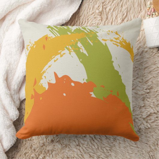 Modern Brushstrokes - Orange, Green & Yellow クッション (ブランケット)