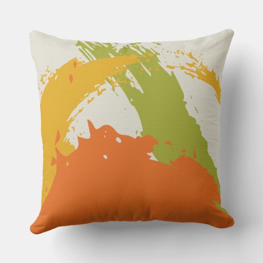 Modern Brushstrokes - Orange, Green & Yellow クッション (裏面)