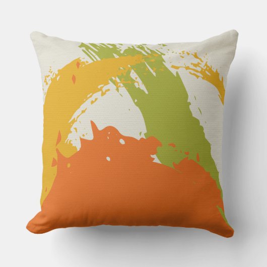 Modern Brushstrokes - Orange, Green & Yellow クッション (正面)