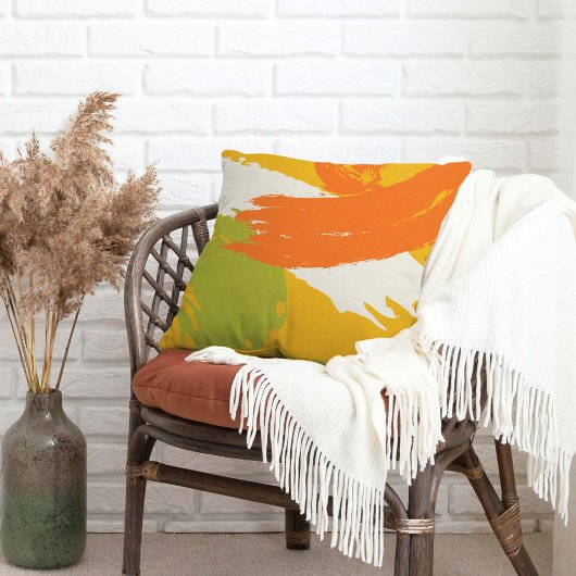 Modern Brushstrokes - Orange, Green & Yellow クッション