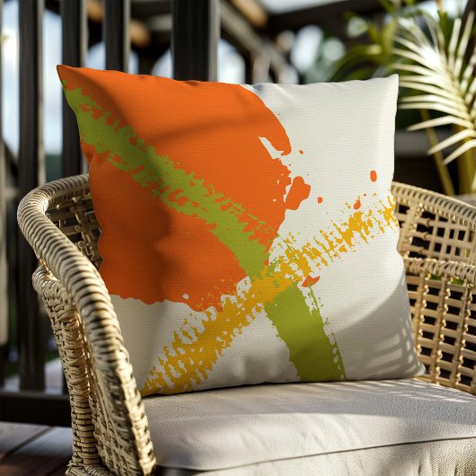 Modern Brushstrokes - Orange, Green & Yellow クッション