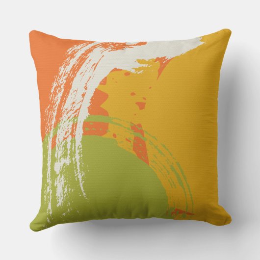 Modern Brushstrokes - Orange, Green & Yellow クッション (裏面)