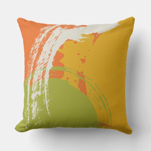Modern Brushstrokes - Orange, Green & Yellow クッション (正面)