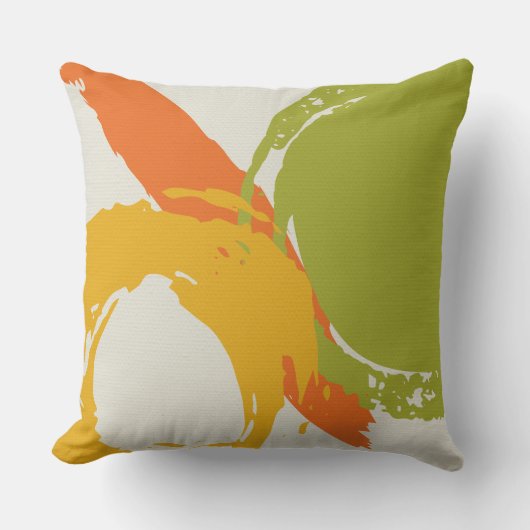 Modern Brushstrokes - Orange, Green & Yellow クッション (正面)