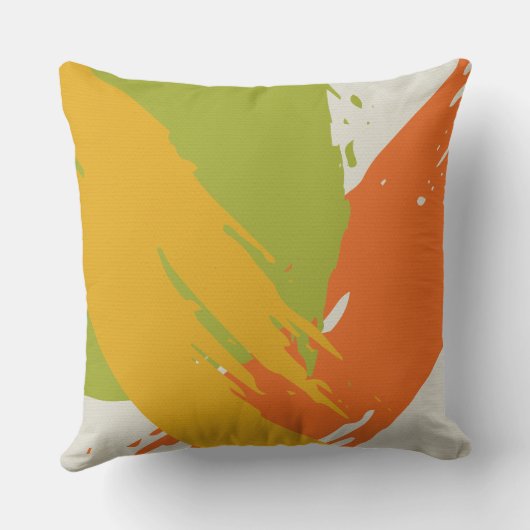 Modern Brushstrokes - Orange, Green & Yellow クッション (裏面)