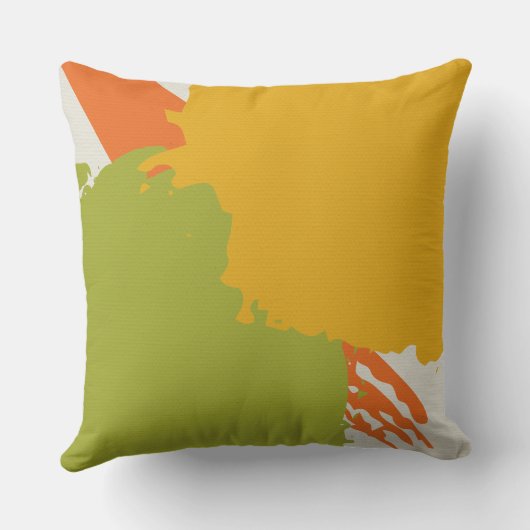 Modern Brushstrokes - Orange, Green & Yellow クッション (裏面)