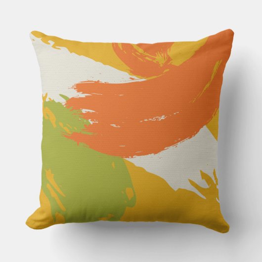 Modern Brushstrokes - Orange, Green & Yellow クッション (正面)