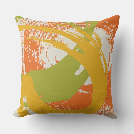 Modern Brushstrokes - Orange, Green & Yellow クッション (正面)