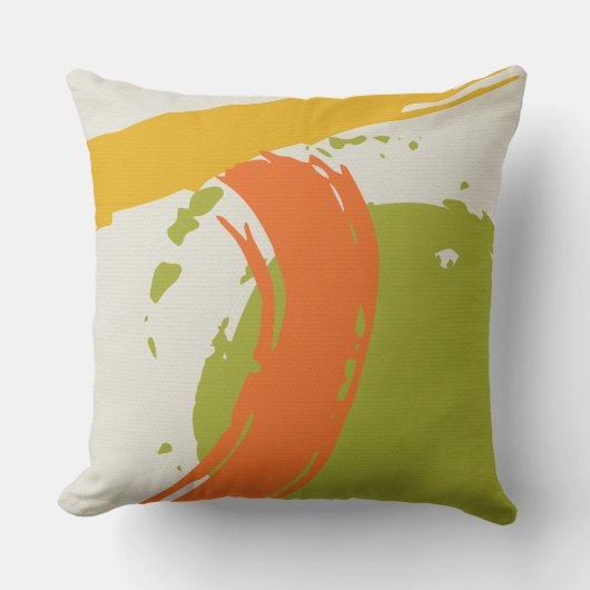 Modern Brushstrokes - Orange, Green & Yellow クッション (正面)