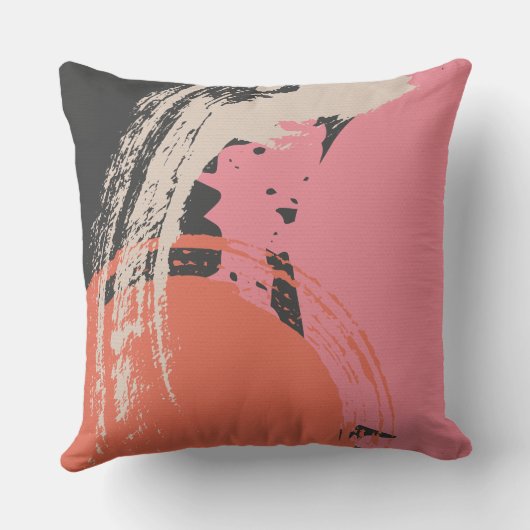 Modern Brushstrokes - Pink, Peach & Black on Beige クッション (裏面)