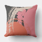 Modern Brushstrokes - Pink, Peach & Black on Beige クッション (正面)