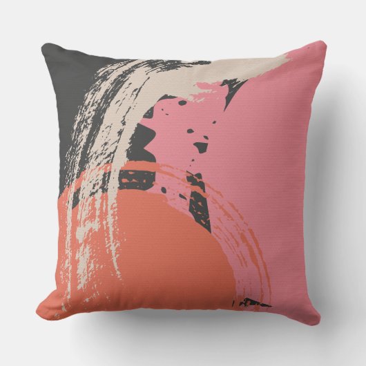 Modern Brushstrokes - Pink, Peach & Black on Beige クッション (正面)