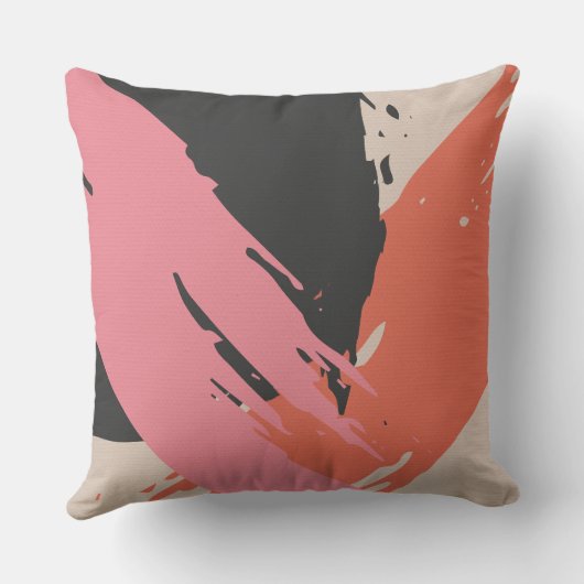 Modern Brushstrokes - Pink, Peach & Black on Beige クッション (裏面)