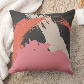Modern Brushstrokes - Pink, Peach & Black on Beige クッション (ブランケット)