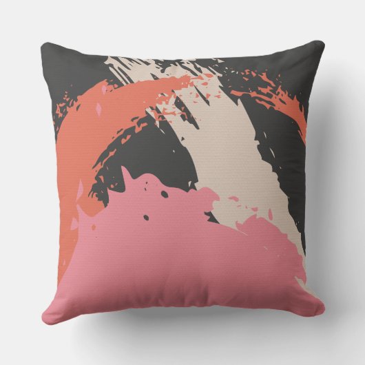 Modern Brushstrokes - Pink, Peach & Black on Beige クッション (裏面)