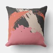 Modern Brushstrokes - Pink, Peach & Black on Beige クッション (正面)