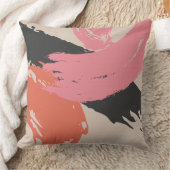 Modern Brushstrokes - Pink, Peach & Black on Beige クッション (ブランケット)
