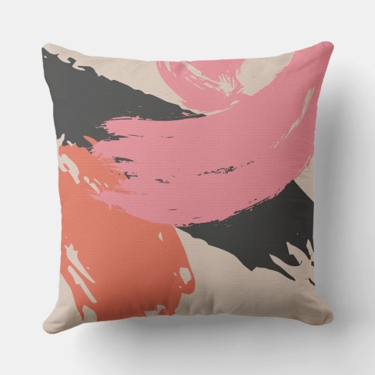 Modern Brushstrokes - Pink, Peach & Black on Beige クッション (裏面)
