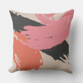 Modern Brushstrokes - Pink, Peach & Black on Beige クッション (正面)