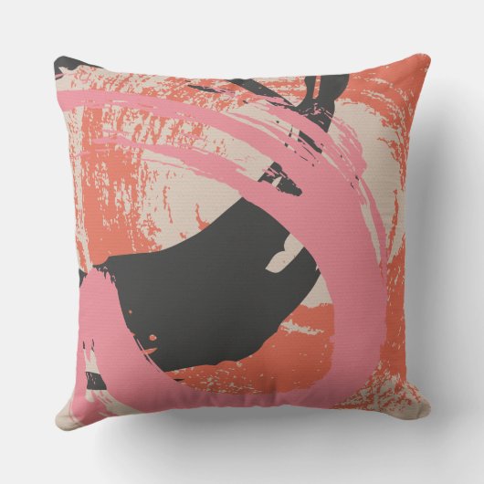 Modern Brushstrokes - Pink, Peach & Black on Beige クッション (裏面)