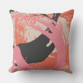 Modern Brushstrokes - Pink, Peach & Black on Beige クッション (正面)