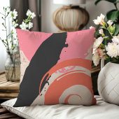 Modern Brushstrokes - Pink, Peach & Black on Beige クッション