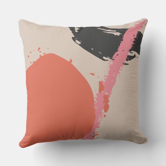 Modern Brushstrokes - Pink, Peach & Black on Beige クッション (裏面)