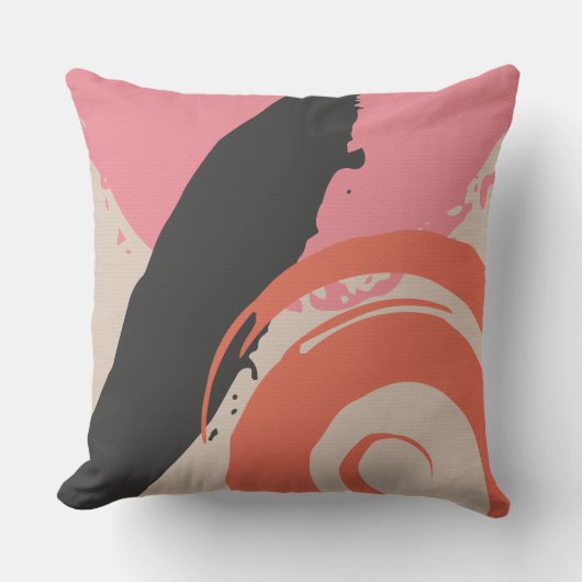Modern Brushstrokes - Pink, Peach & Black on Beige クッション (正面)