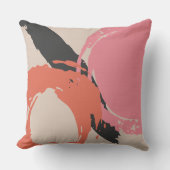 Modern Brushstrokes - Pink, Peach & Black on Beige クッション (正面)
