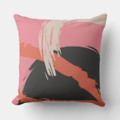Modern Brushstrokes - Pink, Peach & Black on Beige クッション (正面)