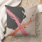 Modern Brushstrokes - Pink, Peach & Black on Beige クッション (ブランケット)