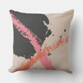 Modern Brushstrokes - Pink, Peach & Black on Beige クッション (正面)