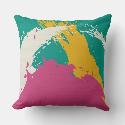 Modern Brushstrokes - Pink, Teal & Yellow on Cream クッション (正面)
