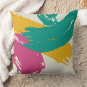 Modern Brushstrokes - Pink, Teal & Yellow on Cream クッション (ブランケット)