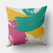 Modern Brushstrokes - Pink, Teal & Yellow on Cream クッション (裏面)