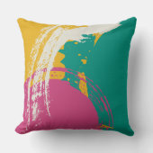 Modern Brushstrokes - Pink, Teal & Yellow on Cream クッション (正面)