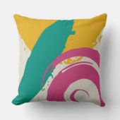 Modern Brushstrokes - Pink, Teal & Yellow on Cream クッション (正面)