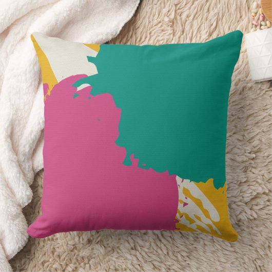 Modern Brushstrokes - Pink, Teal & Yellow on Cream クッション (ブランケット)