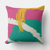 Modern Brushstrokes - Pink, Teal & Yellow on Cream クッション (正面)