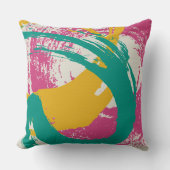 Modern Brushstrokes - Pink, Teal & Yellow on Cream クッション (正面)