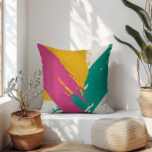 Modern Brushstrokes - Pink, Teal & Yellow on Cream