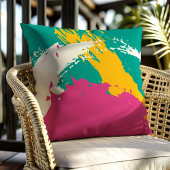 Modern Brushstrokes - Pink, Teal & Yellow on Cream クッション