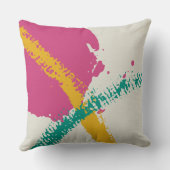 Modern Brushstrokes - Pink, Teal & Yellow on Cream クッション (裏面)