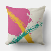 Modern Brushstrokes - Pink, Teal & Yellow on Cream クッション (正面)