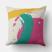 Modern Brushstrokes - Pink, Teal & Yellow on Cream クッション (正面)