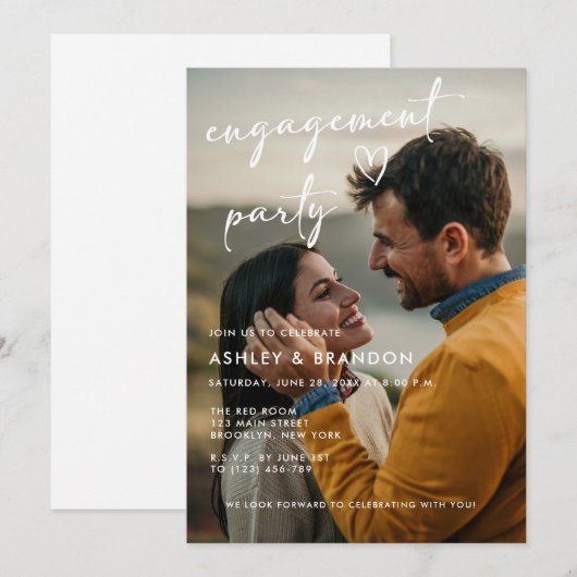Modern Budget Photo Engagement Party 招待状 (正面/裏面)