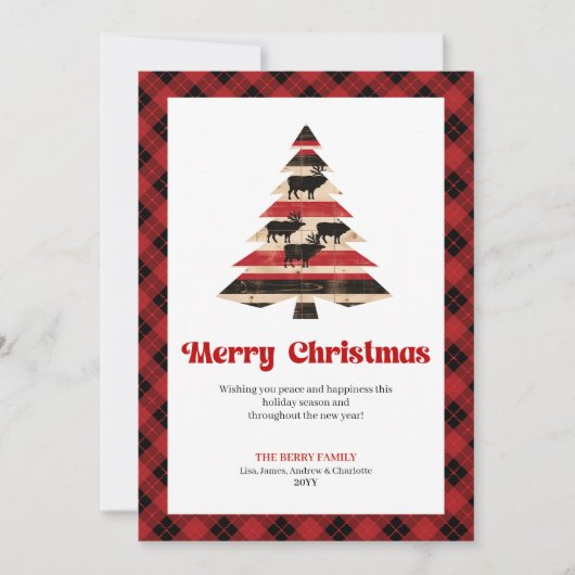 Modern Buffalo Check Tree Christmas Greeting シーズンカード (正面)